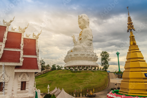 White statue of Guanyin at Wat Huay Plakang, Chiang Rai, Thailand.