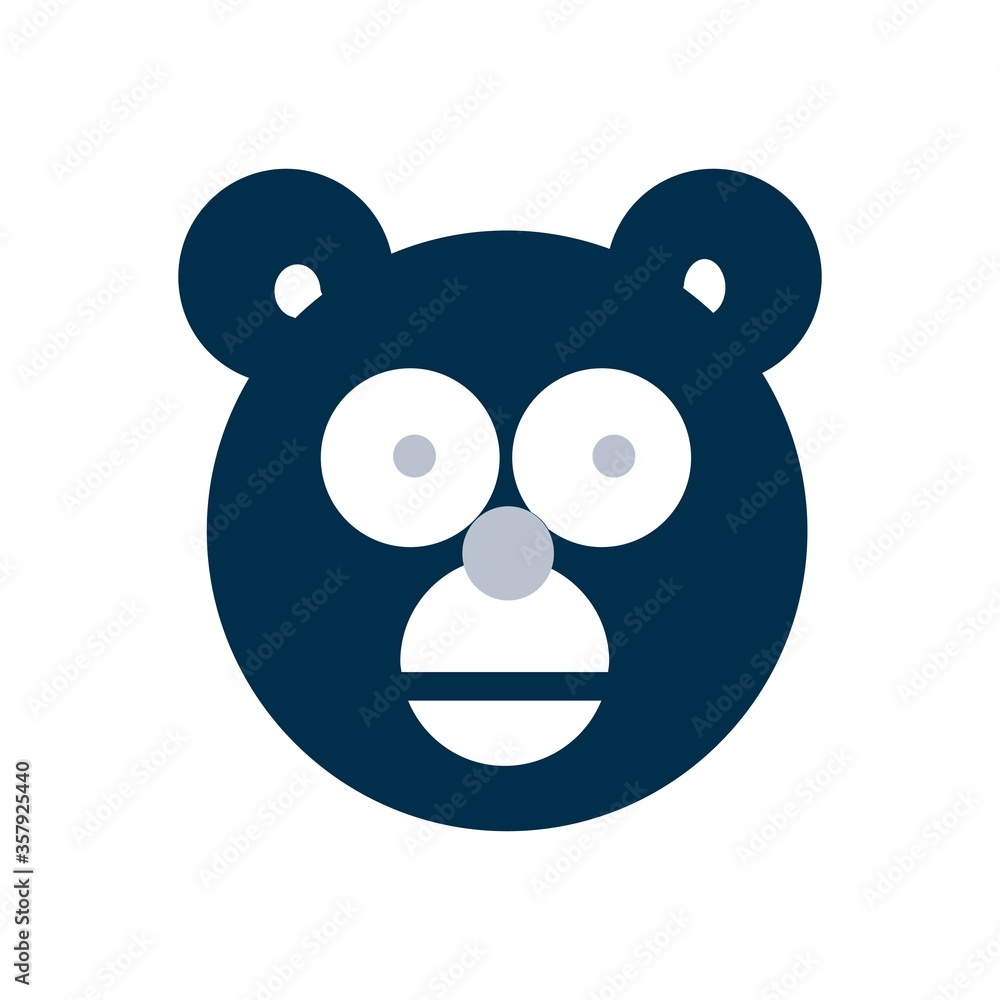 Fototapeta premium Animated bear face icon in flat design style.