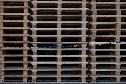 Wodden pallets neatly stacked