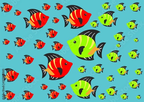 Seamless colorful fishes swim in the water background