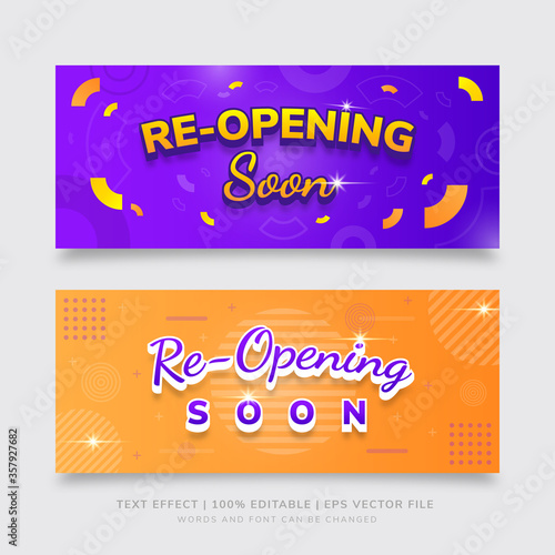 Gradient purple and orange re-opening soon banner template eps Vector Text Effect