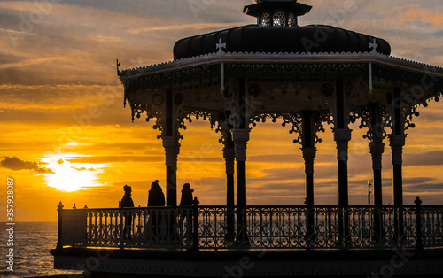 Sunset Over Brighton Beach.Between April and September  The Bandstand is available to hire for weddings and ceremonies.Brighton UK