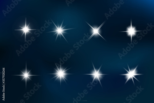 Lights sparkles isolated. Vector illustration of glowing lens flares and sparks.