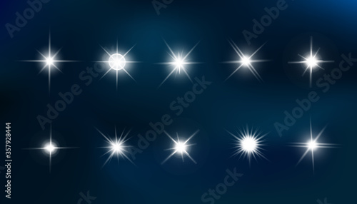 Lights sparkles isolated. Vector illustration of glowing lens flares and sparks.