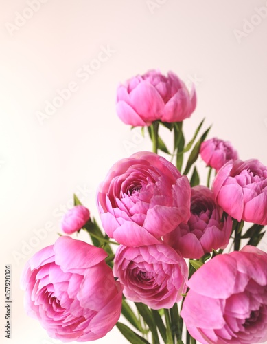 Bouquet of pink peonies on a white background. Fresh beautiful peonies. 3d illustration of a bouquet of pink flowers.