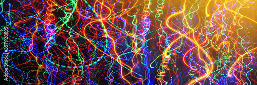 Defocused colorful abstract lights background. Motion of blur light. Nice background on the theme of disco, pop, trance music and art. photo
