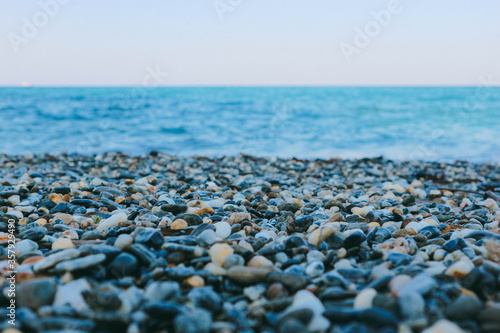 Close up on stony beach 
