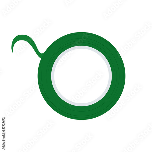 Floral green tape in a roll. Floral tape, florist equipment. A tool for creating a bouquet. Vector stock flat illustration isolated on a white background