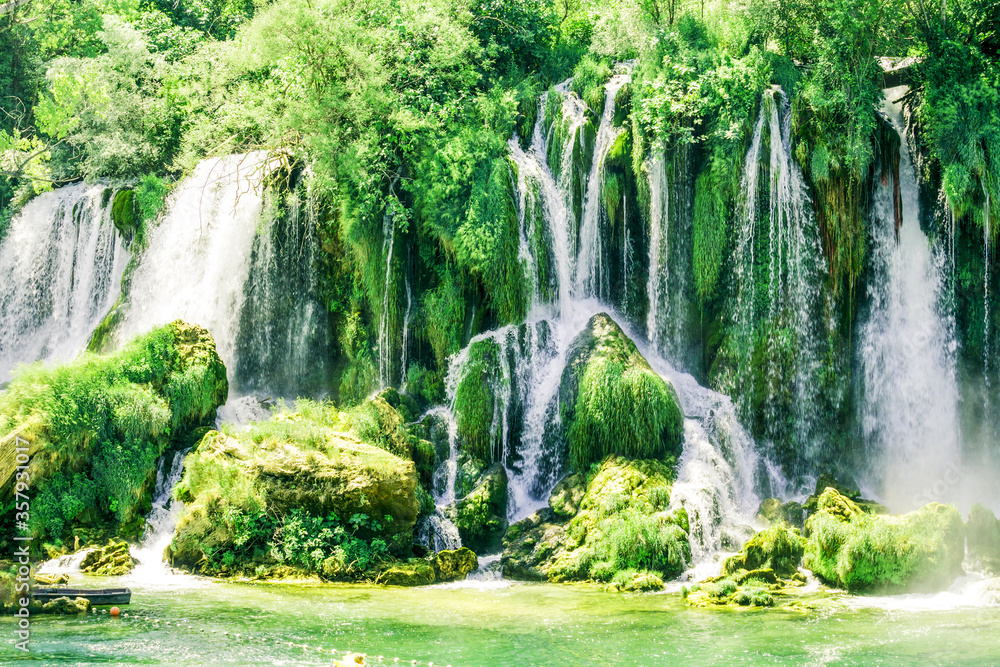 Naklejka premium Kravice waterfall on the Trebizat River in Bosnia and Herzegovina. Miracle of Nature in Bosnia and Herzegovina