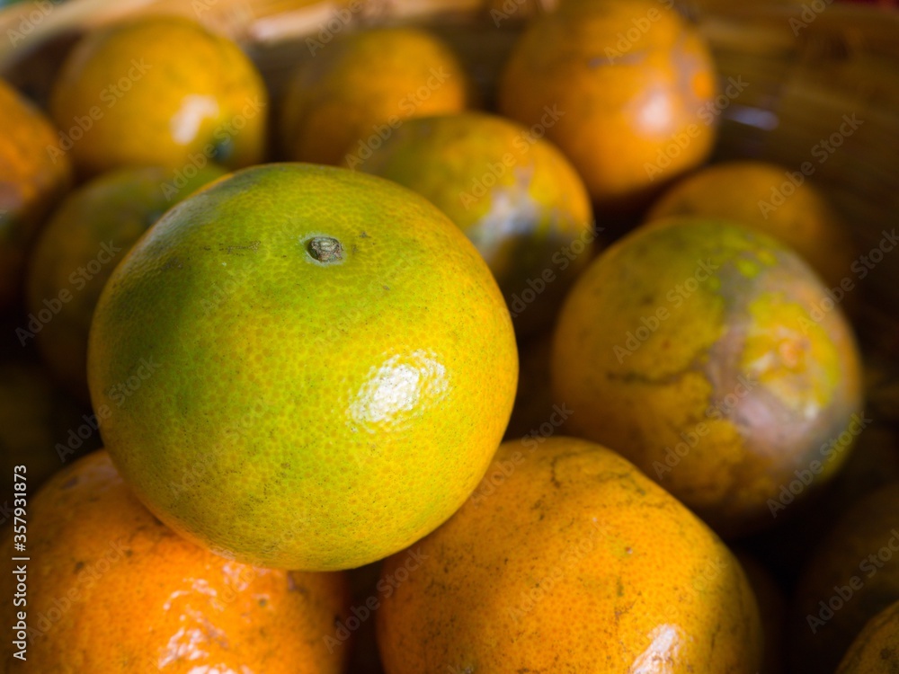 Fresh oranges fruit. Sai Nam Phueng or tangerine orange of Thailand are natural sources of vitamin c and good for health.