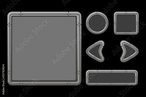Vector game ui kit. Template metal menu of graphical GUI and buttons.