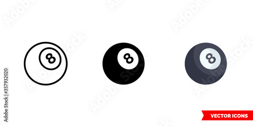 Billiard icon of 3 types. Isolated vector sign symbol.