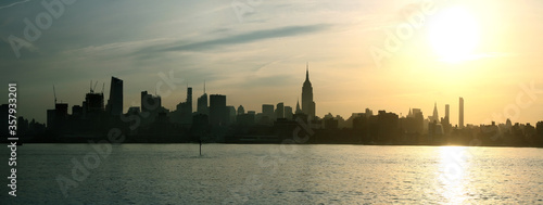 Panoramic sunset view of Manhattan skyline from Hoboken. New York. USA.