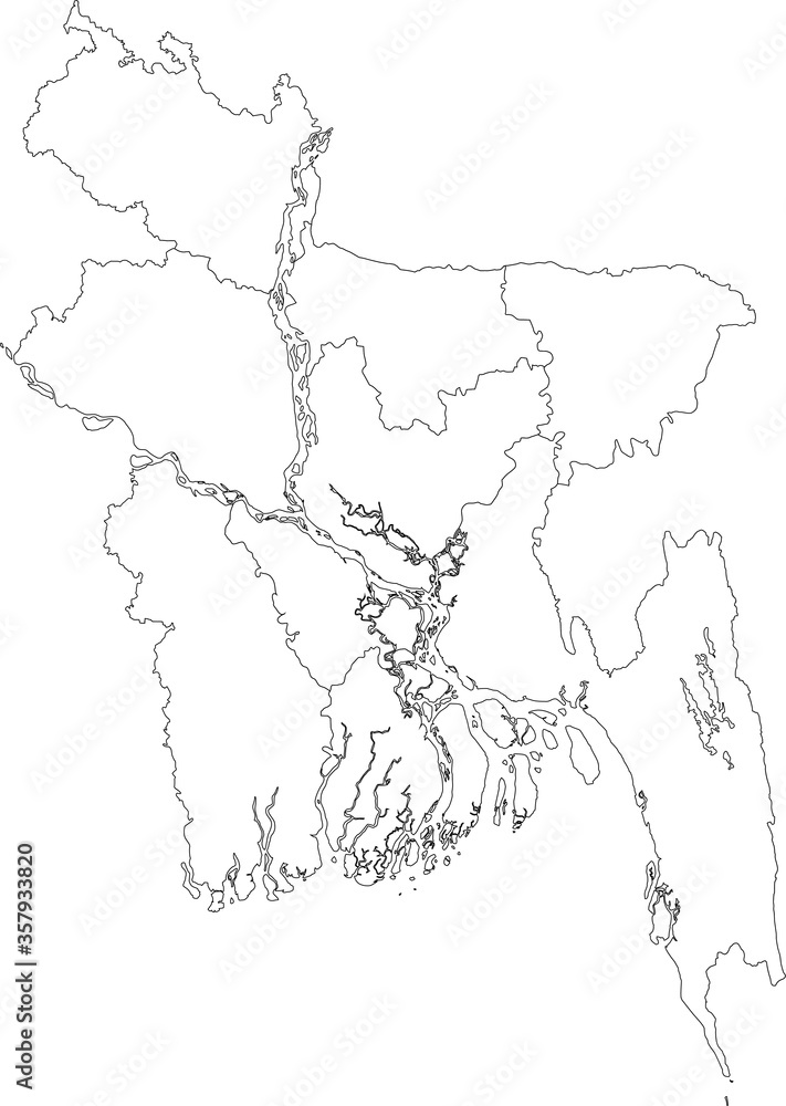 White Divisions Map of Asian Country of Bangladesh