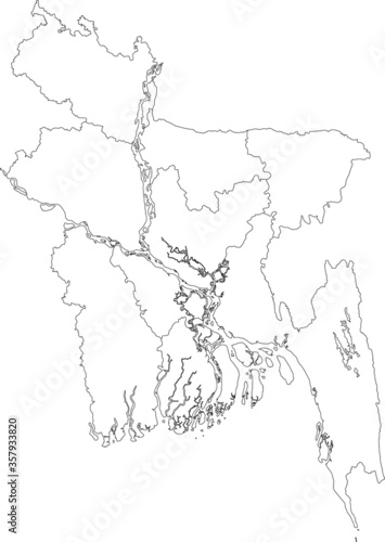 White Divisions Map of Asian Country of Bangladesh