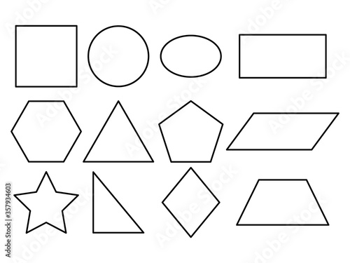 Geometric line shapes set vector icon isolated on white. Black contour figures collection.