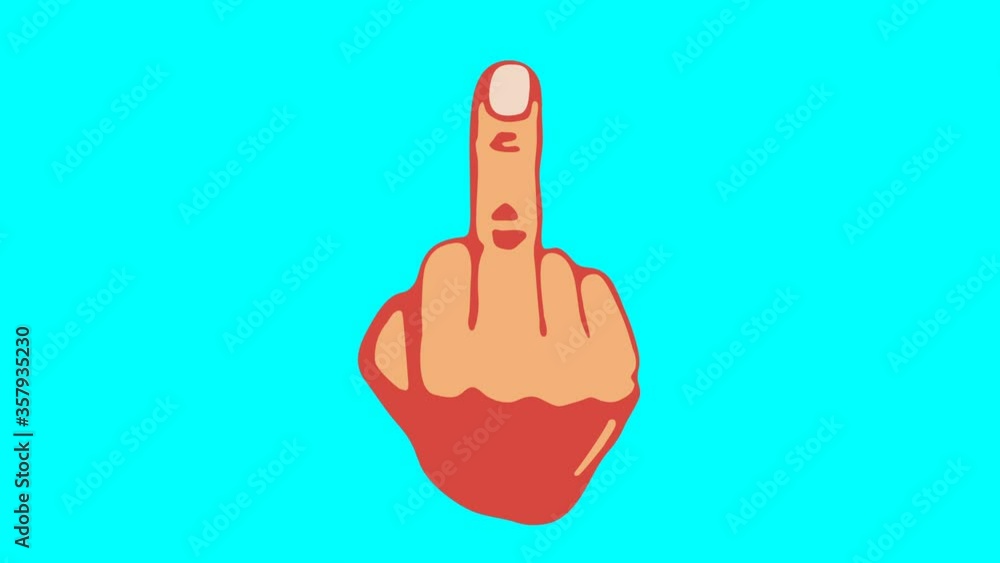 White middle finger up on light blue background. An insult gesture or sign of contempt. Seamless looped motion graphic animation White middle finger up on light blue background. An insult gesture or sign of contempt. Seamless looped motion graphic animation