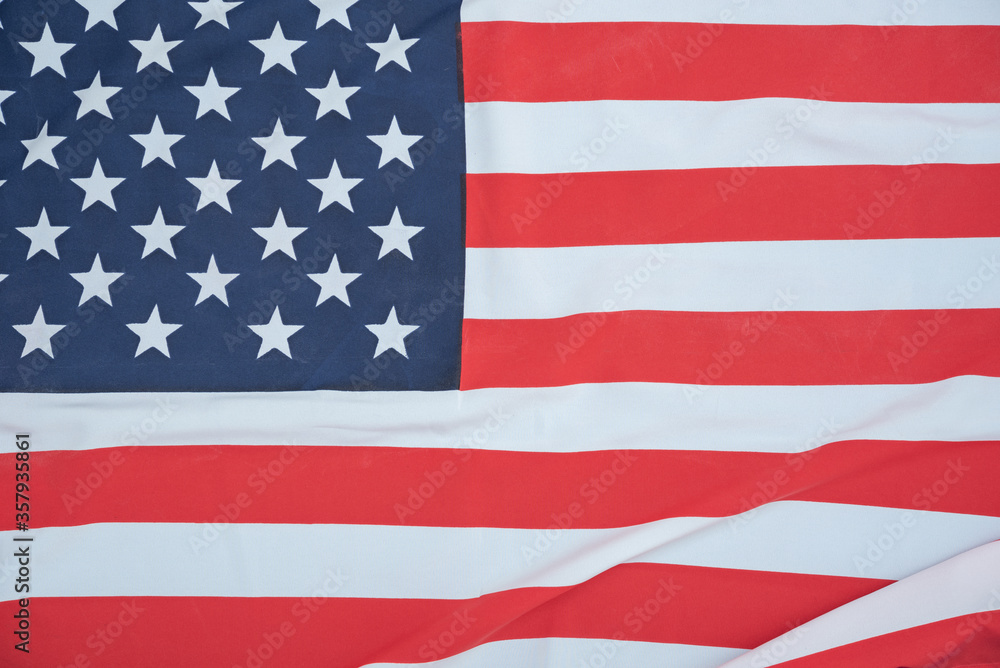 USA flag on top view , waving flag of America USA flag on top view , waving flag of America