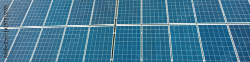 aerial view of solar power station, Aerial Top View of Solar Farm with Sunlight, Renewable Energy, Aerial shot of Solar Power Station