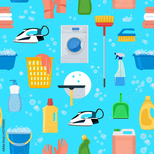 Cleaning. Seamless background. Pattern comfort in the house. Vector illustration with infinitely repeating elements