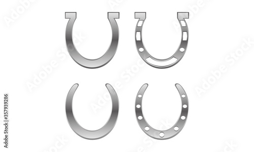 Design and drawing of four horseshoes in vectors, silver color, for boots companies, horse vets or cowboy clothes
