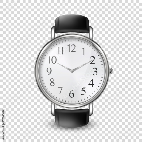 3d Vector Realistic Golden Classic Vintage Unisex Wrist Watch Icon Closeup Isolated on Transparent Background. Design Template of Wristwatch with Leather Bracelet. Top, Front View