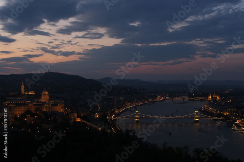 Panoramic view of the beautiful illuminated Castle of Budapest