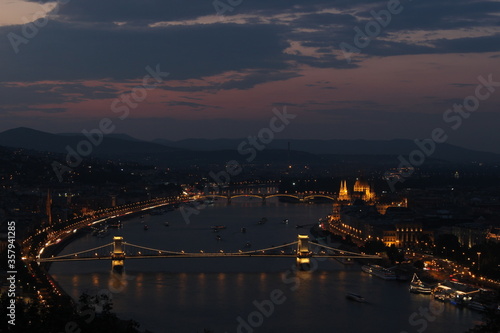 Colorful evening view of Parliament and Chain Bridge 