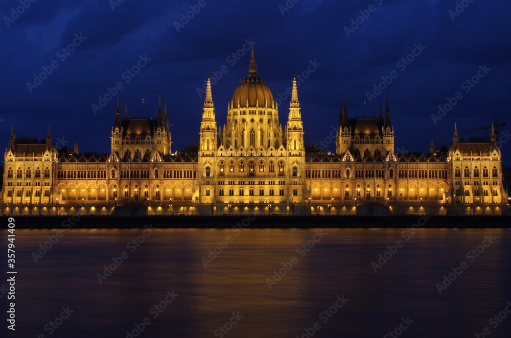 Parliament Building and River Danube at night, Budapest, Hungary