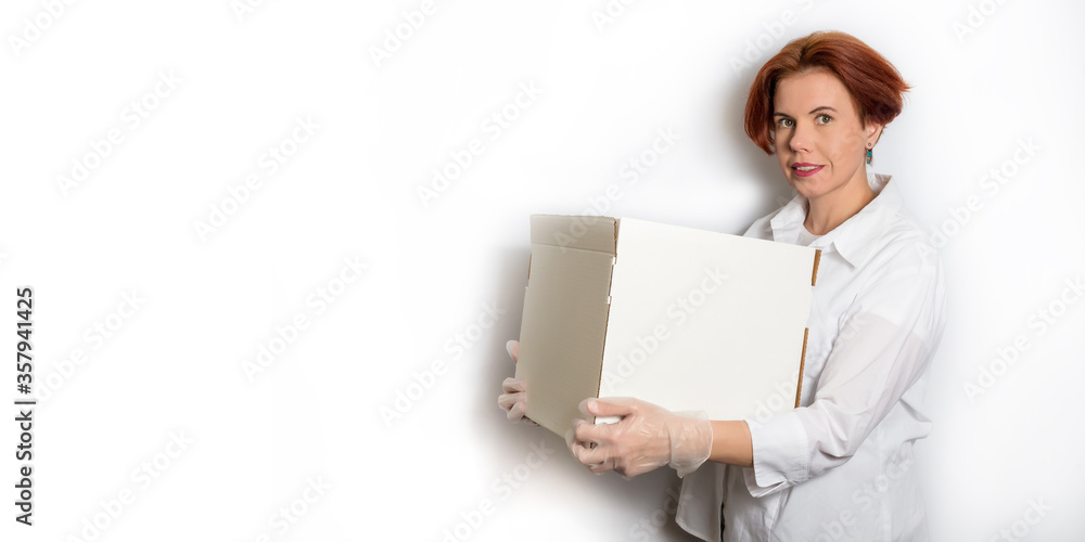 Delivery woman employee in uniform, closeup portrait Delivery woman employee in uniform, closeup portrait