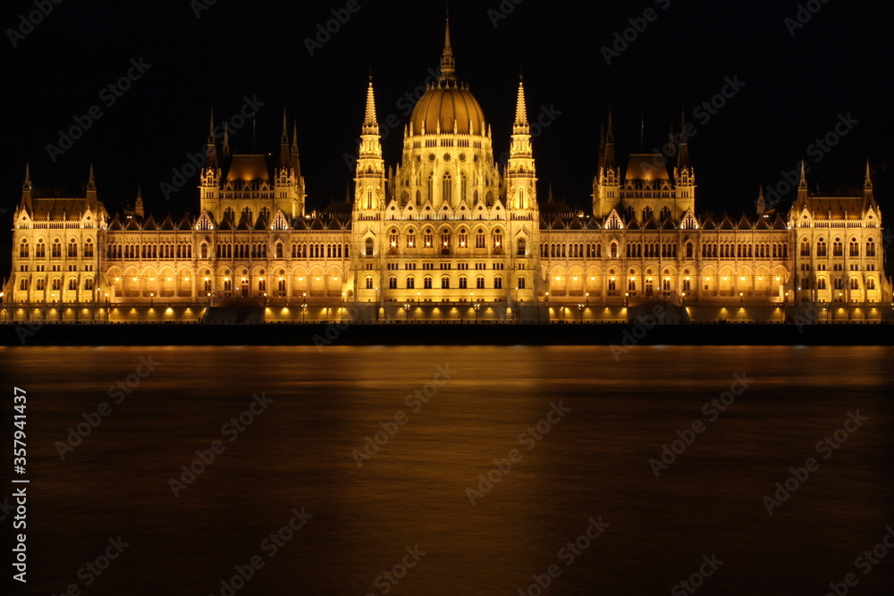 The most famous view of the Hungarian parliament in Budapest