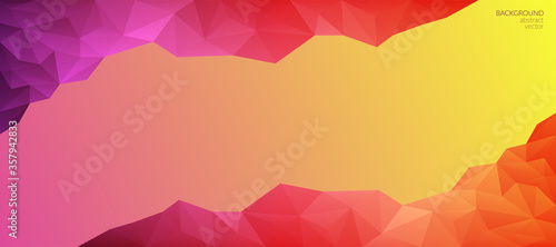 Vector abstract polygonal colorful background. Geometric shapes from the color transition from magenta to red and orange. Low poly style. Banner, web design. Copyspace. © Иван Корепанов