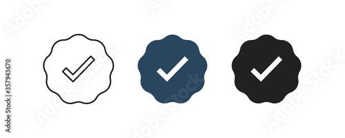 Win ribbon with check mark. Victory prize icon concept in vector flat