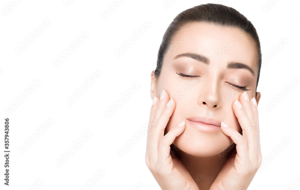 Beauty face spa woman. Beautiful young woman with fresh clean skin. Cosmetology and skincare Beauty face spa woman. Beautiful young woman with fresh clean skin. Cosmetology and skincare