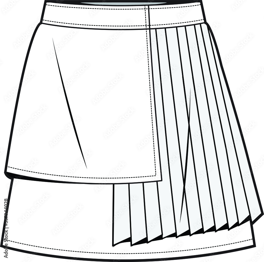 Female mini pleated skirt vector template isolated. Outline fashion ...