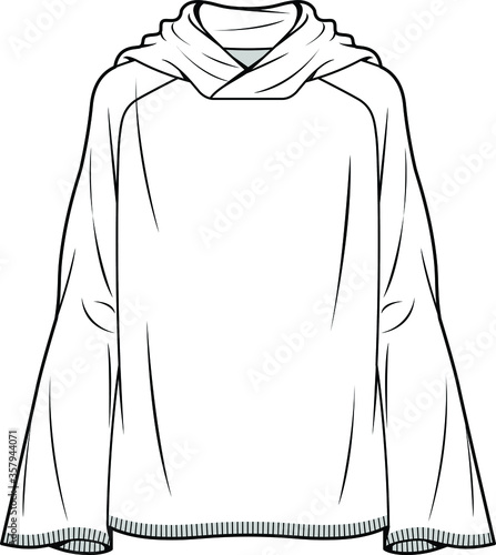 Womens Top Fashion Flat Sketch Template vector. Knitwear. Hoodie