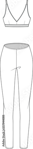 Bra and legging flat sketch. Apparel template