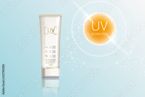 Protection UV and Whitening Cream Skin care concept Sunblock ads template, sun protection cosmetic products design with moisturizer cream or liquid.