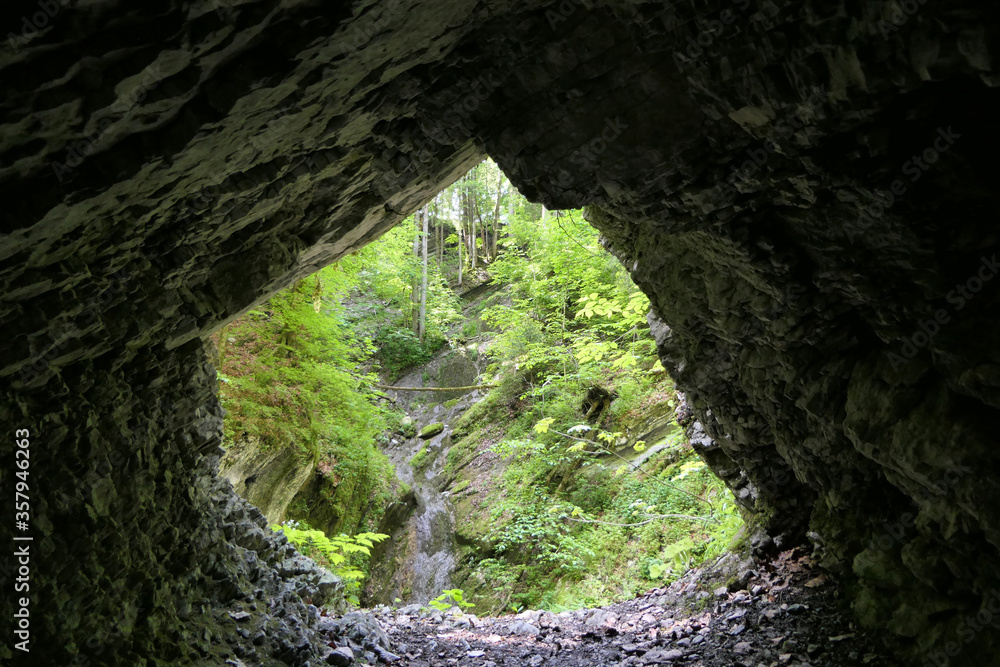 Hidden, mysterious and uninhabited cave with views of nature and wilderness