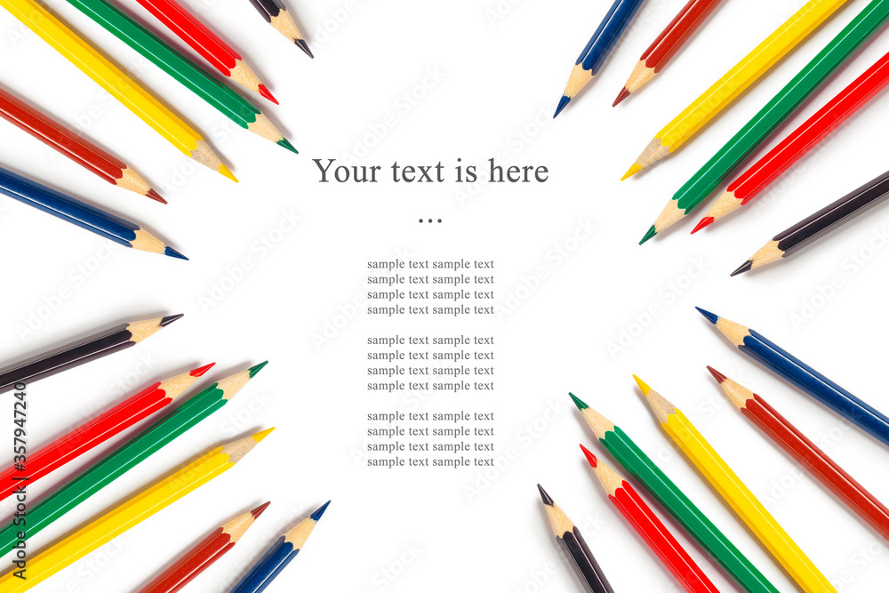 Color pencil with copy space isolated on white background