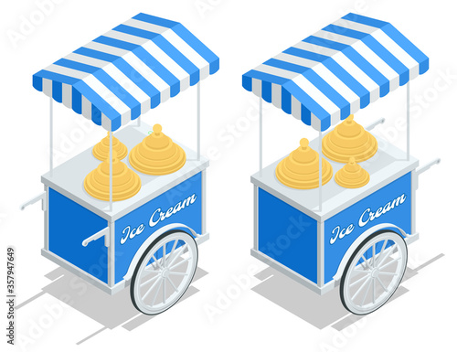 Wallpaper Mural Isometric Street Ice Cream Cart with Awning. Ice Cream Cart Sweet Frozen Food Kiosk. Ice Cream Cool Cart Summer Shop Torontodigital.ca