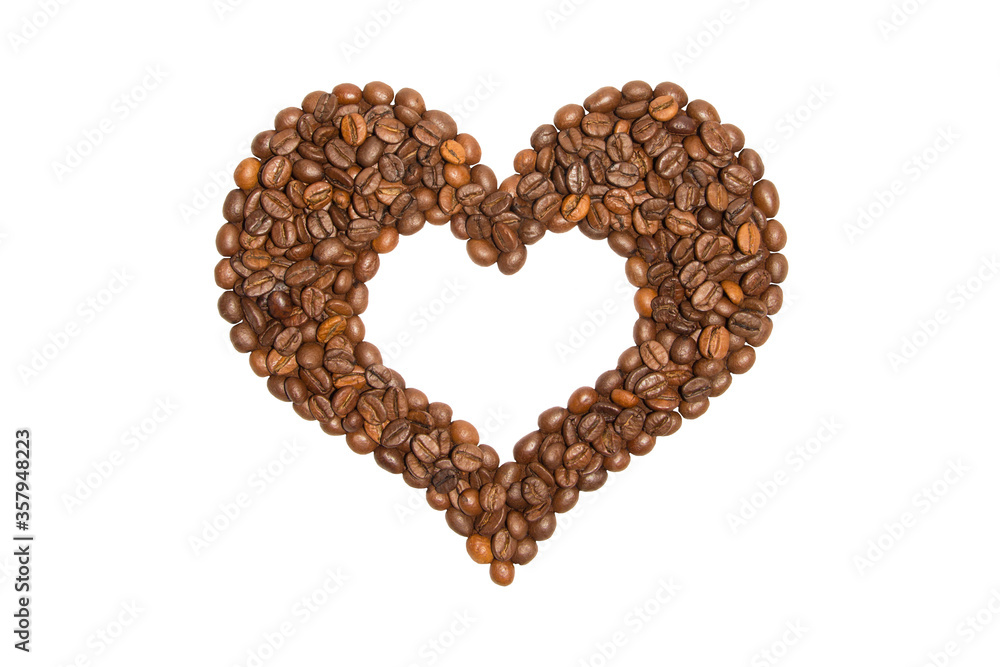 Coffee beans. Heart with place for text or image. Isolated on white background Coffee beans. Heart with place for text or image. Isolated on white background