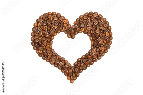 Coffee beans. Heart with place for text or image. Isolated on white background