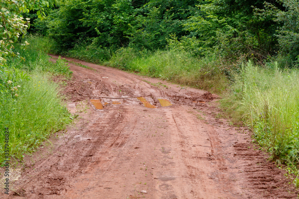 Rural Dirt Road With Puddles After Rain Rural Dirt Road With Puddles After Rain