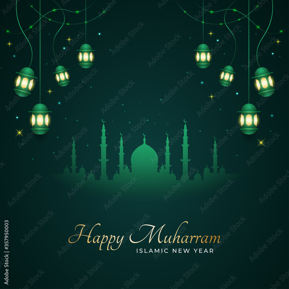 Happy Muharram and Islamic New Year Background with Silhouette of ...