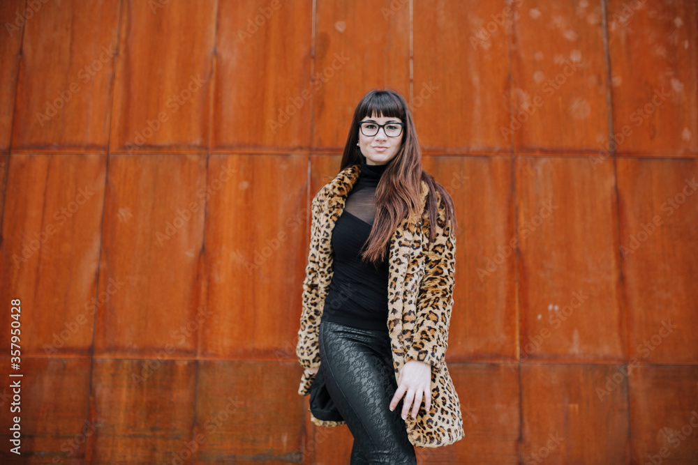 Fototapeta premium Woman in leopard coat beauty