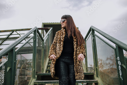 Woman in leopard coat beauty