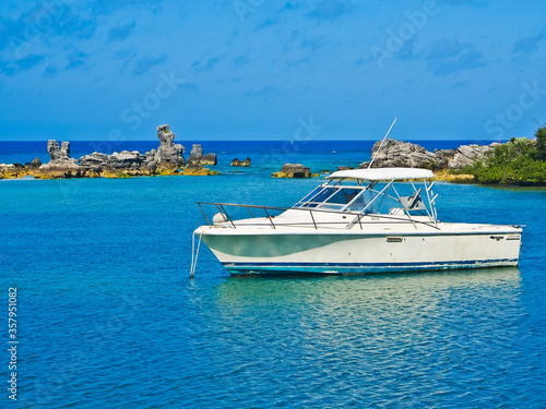 White yacht docking in the harbor of St. George’s Bermuda © weiguo1