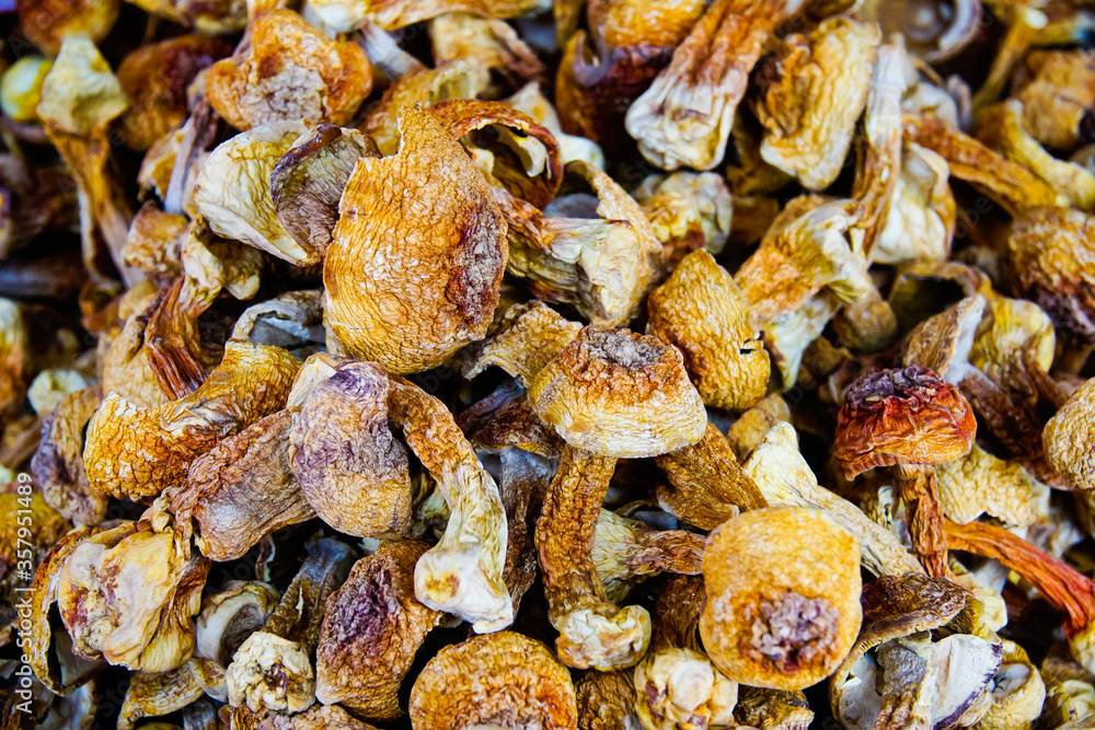 dried Nameko mushrooms on a market stall dried Nameko mushrooms on a market stall