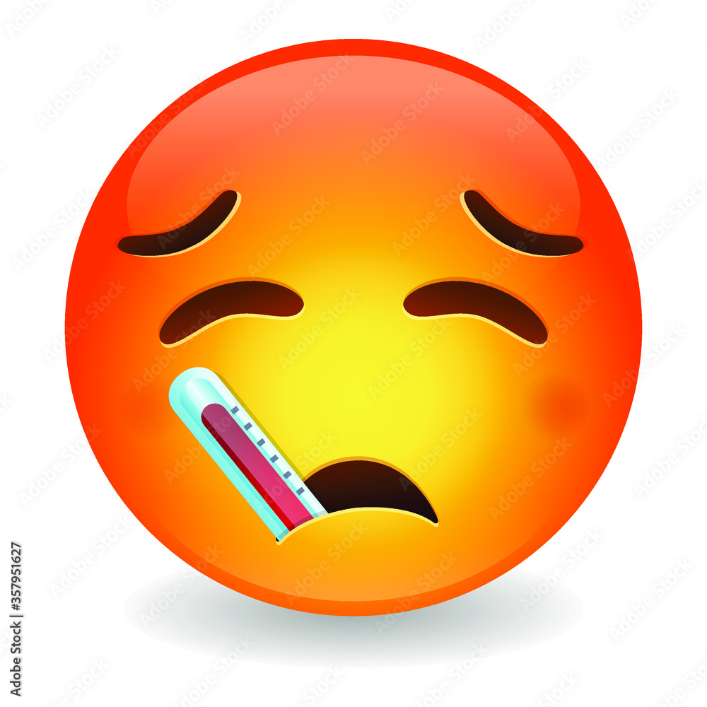 Thermometer emoji with fever. Disgust emoticon Sick Sympton. Vector design illustration